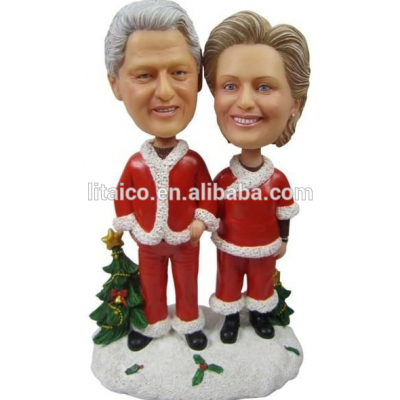 Custom make 3D plastic couple bobble head,Christmas dress figurine