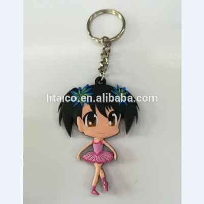 Promotional ballet PVC keychain, cartoon figure plastic keychain